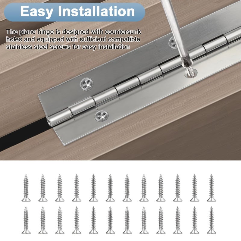 2 Pcs 12 Inch Stainless Steel Piano Hinges With Screws Heavy Duty For Cabinets Storage Boxes And Marine Applications - Image 5