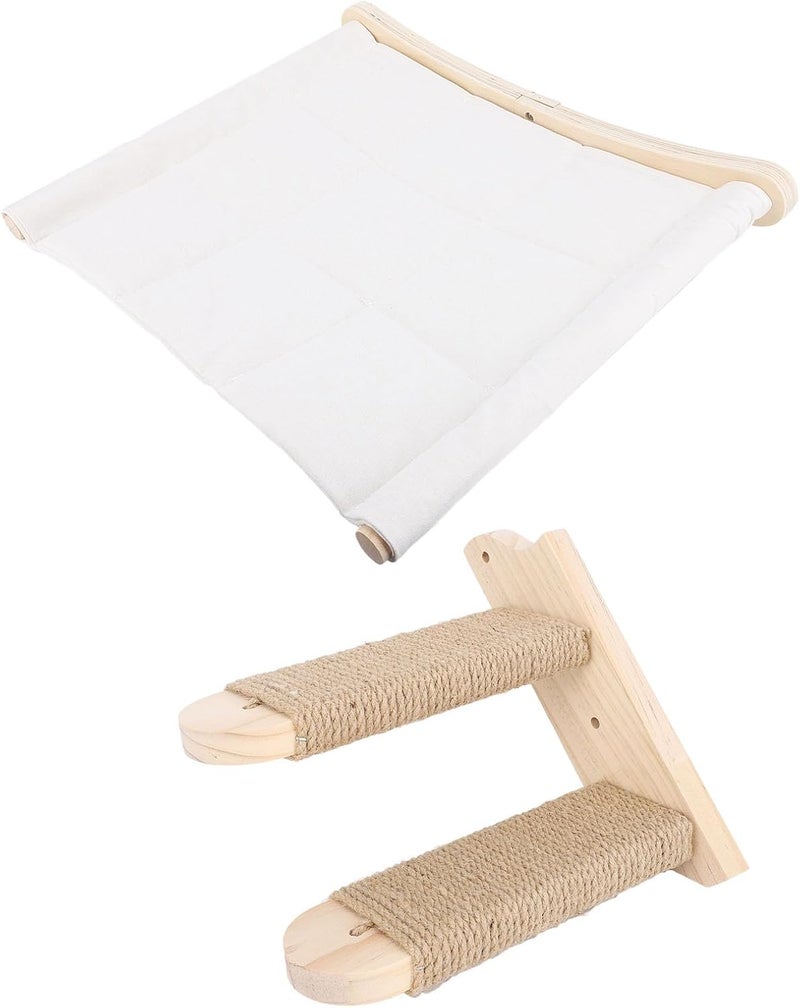 Cat Wall Shelves, Robust Wooden Structure Cat, Hammock with Removable Cushions for Sleeping Playing Climbing - Image 4