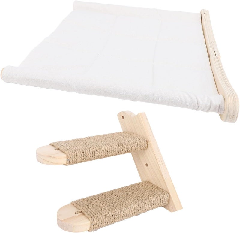 Cat Wall Shelves, Robust Wooden Structure Cat, Hammock with Removable Cushions for Sleeping Playing Climbing - Image 3