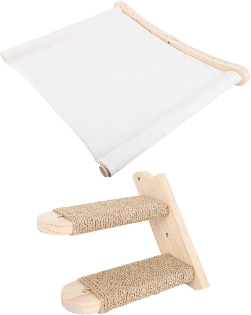 Cat Wall Shelves, Robust Wooden Structure Cat, Hammock with Removable Cushions for Sleeping Playing Climbing - Image 1