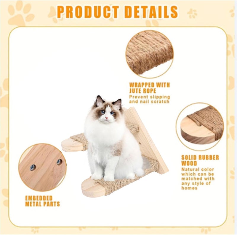 Cat Wall Shelves, Robust Wooden Structure Cat, Hammock with Removable Cushions for Sleeping Playing Climbing - Image 5