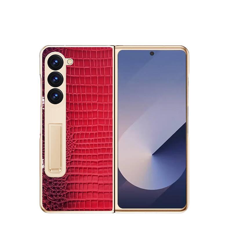 غطاء واقي، حامل قائم، لـ Samsung Galaxy Z Fold 5، أحمر بوظيفة حامل باللون الأحمر للطاولة للمكتب المنزلي سهل الحمل - Image 4