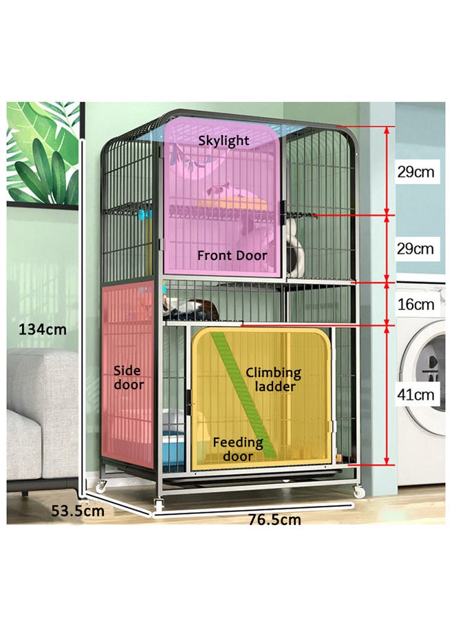 Neostyle - Large Cat Cage 4 Tier,Cat Cage Playpen Box Crate Kennel for Indoor Cats with Doors&Detachable Tray&Ladders & Wheels(Black-76*54*136cm) - Image 1
