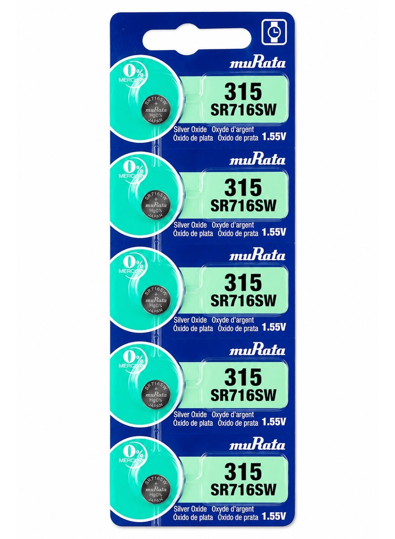 315 SR716SW Silver Oxide Watch Battery 1.55V – Long Lasting Coin Cell Button Battery for Watches Calculators Medical Devices Car Keys and Electronics 5PCS - Image 1