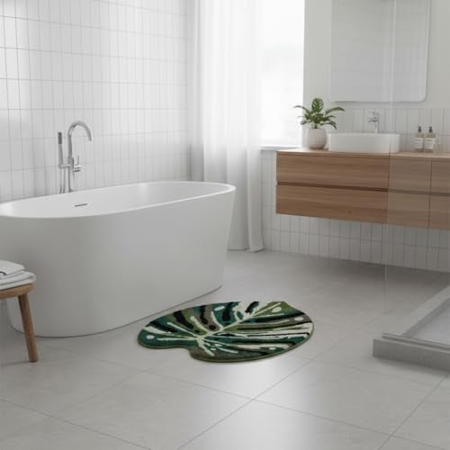 Snugtown Cute Absorbent Bath Mat for Bathroom, Non Slip Soft Green Leaf Shaped Bath Rug, 28” x 31” - Image 4