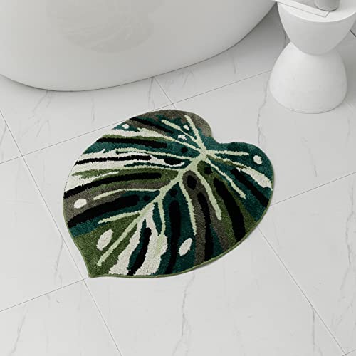 Snugtown Cute Absorbent Bath Mat for Bathroom, Non Slip Soft Green Leaf Shaped Bath Rug, 28” x 31” - Image 2