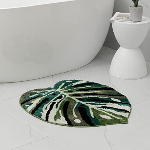 Snugtown Cute Absorbent Bath Mat for Bathroom, Non Slip Soft Green Leaf Shaped Bath Rug, 28” x 31” - Image 3