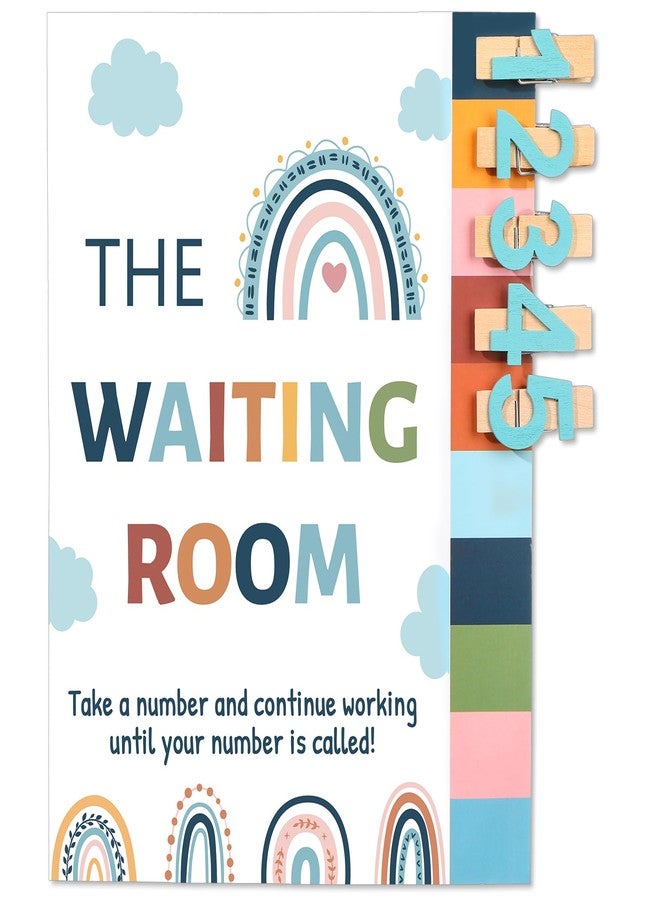 QOUBAI Boho Classroom Management Waiting Room Clip Chart Teacher's Helper Waiting Room Poster Wooden Number Clips for Back to School Elementary Classroom Must Haves Teacher Supplies Bulletin Board Decor - Image 1