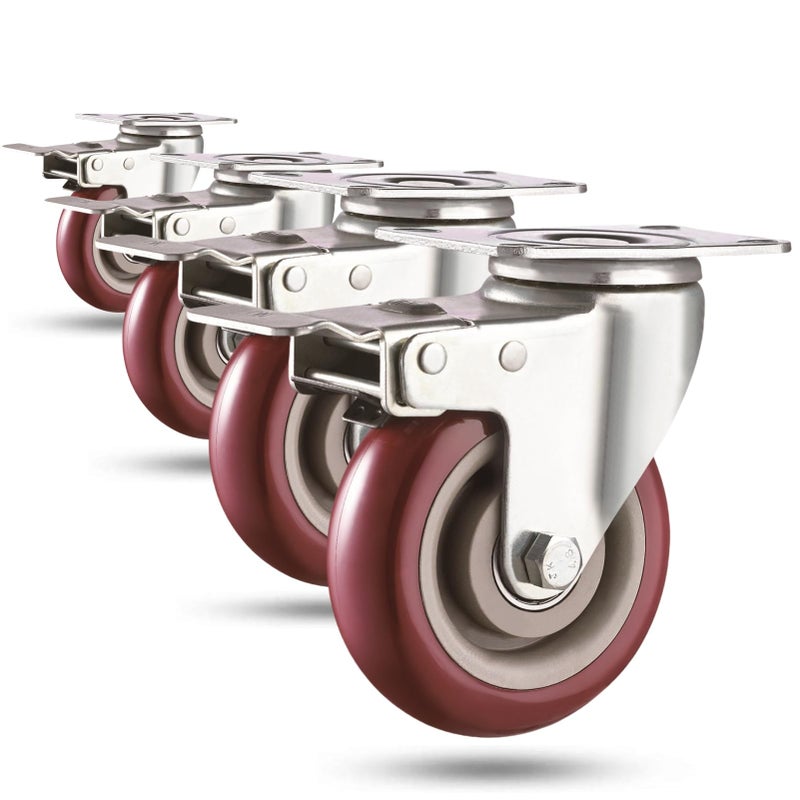 ABSLIMUS 4 inch Heavy Duty , Lockable Bearing Caster Wheels with Brake, Swivel Casters for Furniture and Workbench, Set of 4, Load 1500lbs - Image 3