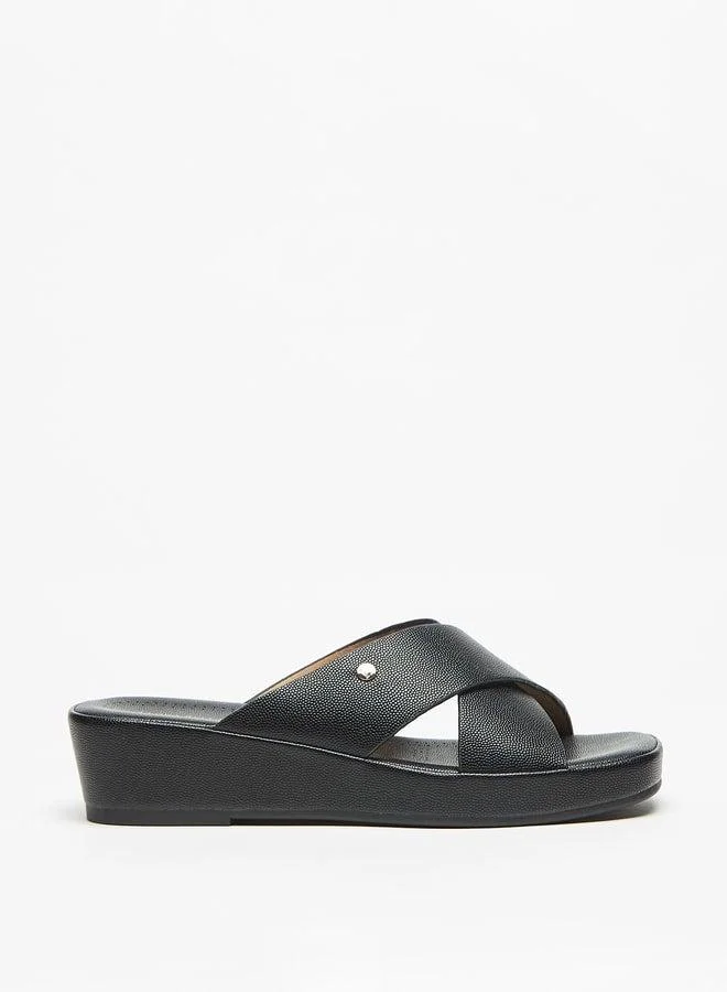 Flora Bella By Shoexpress Solid Crosstrap Slip On Sandals with Flatform Heels