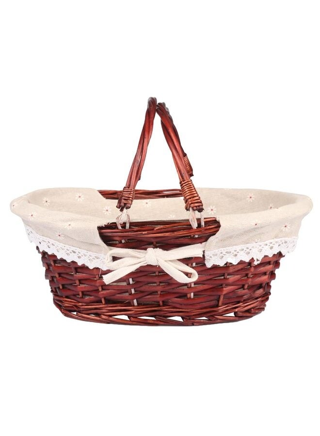 يُسلِّم سلة خوص مكونة من قطعتين بمقبض، مقاس 12.6 × 9.8 × 5.5 بوصة، سلة نزهة من الخوص مع بطانة، سلة هدايا فارغة، سلة بيضاوية منسوجة من الصفصاف للفواكه والحلوى والتجمعات وحفلات الزفاف، لون بني للنزهات - Image 3