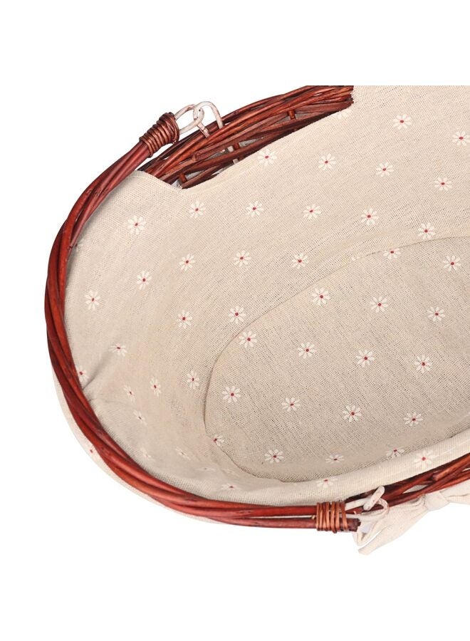 يُسلِّم سلة خوص مكونة من قطعتين بمقبض، مقاس 12.6 × 9.8 × 5.5 بوصة، سلة نزهة من الخوص مع بطانة، سلة هدايا فارغة، سلة بيضاوية منسوجة من الصفصاف للفواكه والحلوى والتجمعات وحفلات الزفاف، لون بني للنزهات - Image 2