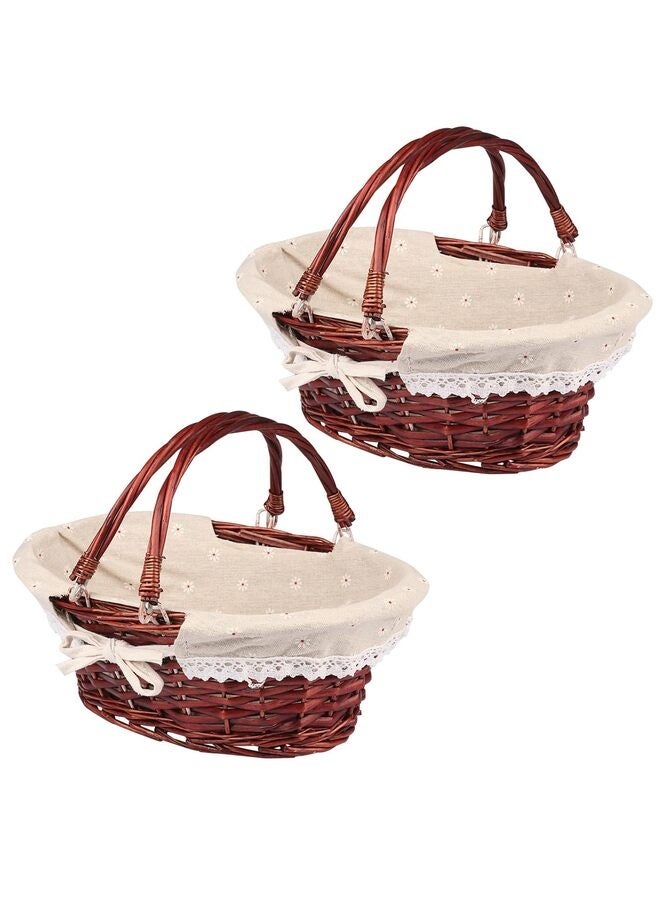 يُسلِّم سلة خوص مكونة من قطعتين بمقبض، مقاس 12.6 × 9.8 × 5.5 بوصة، سلة نزهة من الخوص مع بطانة، سلة هدايا فارغة، سلة بيضاوية منسوجة من الصفصاف للفواكه والحلوى والتجمعات وحفلات الزفاف، لون بني للنزهات - Image 1