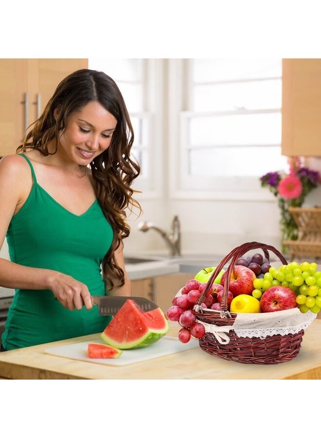 يُسلِّم سلة خوص مكونة من قطعتين بمقبض، مقاس 12.6 × 9.8 × 5.5 بوصة، سلة نزهة من الخوص مع بطانة، سلة هدايا فارغة، سلة بيضاوية منسوجة من الصفصاف للفواكه والحلوى والتجمعات وحفلات الزفاف، لون بني للنزهات - Image 5