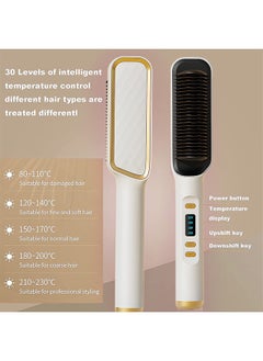 Arabest New Negative Ion Hair Straightener Styling Comb with 5 Temp, 2 in 1 Hair Straightener Brush and Curler, Portable Electric Straightening Comb Heated Hair Brush 10s Fast Heating Anti-Scald (White)  - Image 5