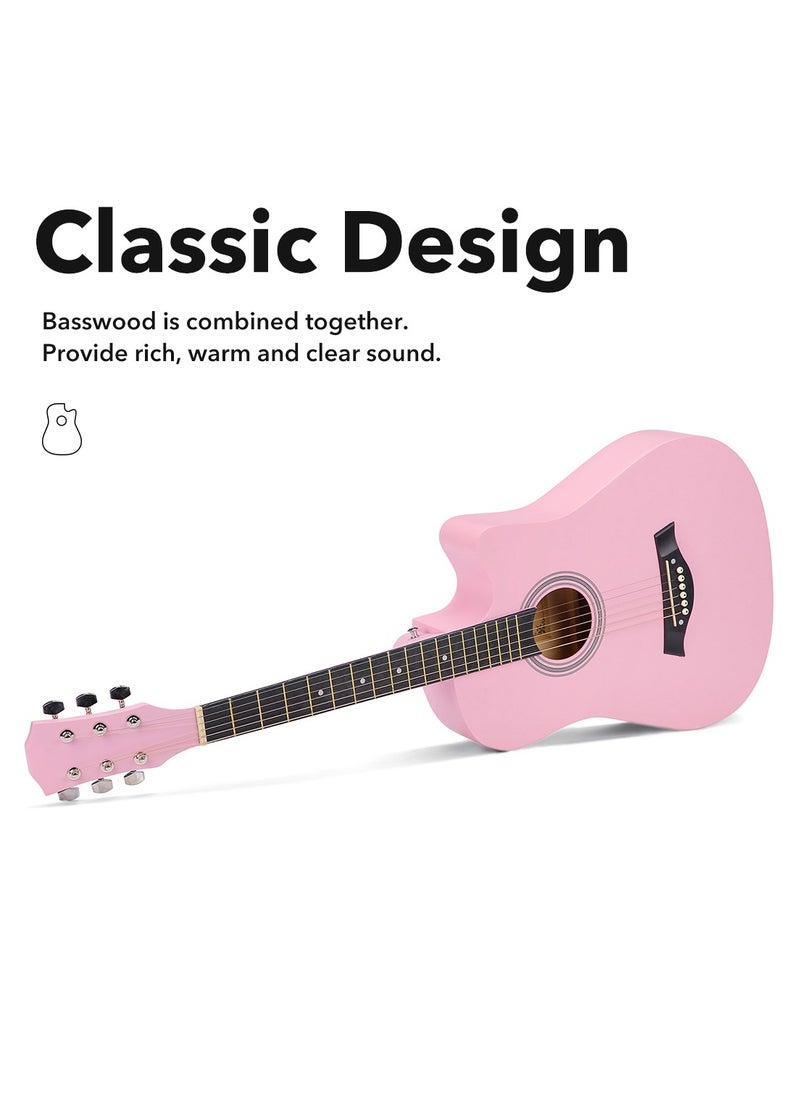 ShineDown - SHINEDOWN 38 inch Acoustic Guitar in Full Size Black Beginner All Wood Cutaway Starter Set with Free Bag/Tuner/Capo/A Pack of Strings/Strap/3 Single Strings/Cloth/Picks/String Cutter/Tutorial - Image 1