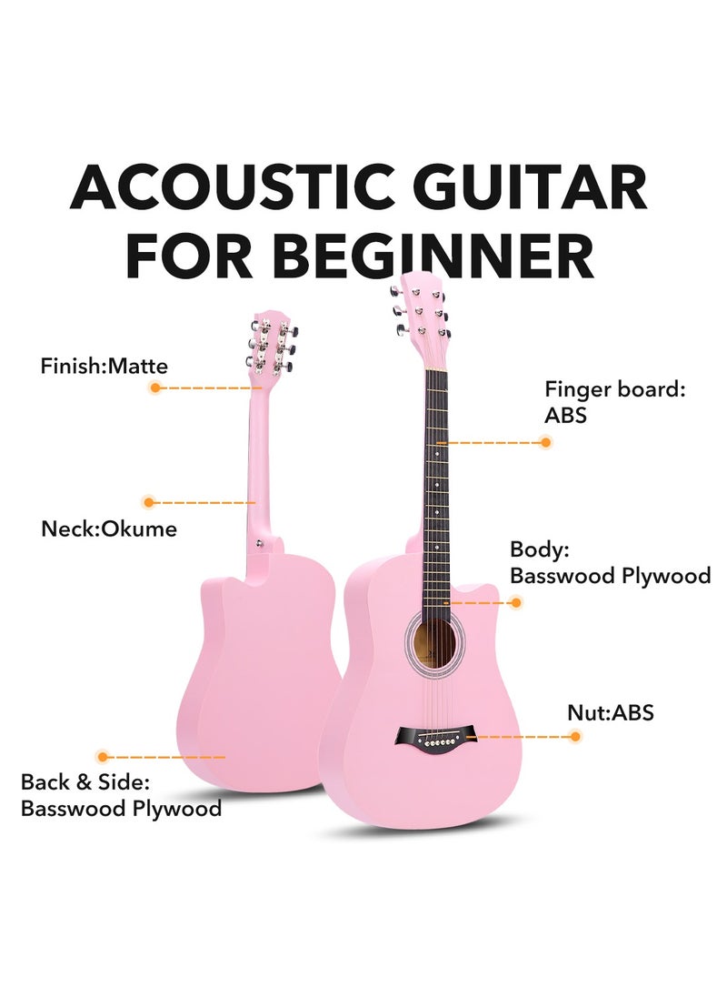 ShineDown - SHINEDOWN 38 inch Acoustic Guitar in Full Size Black Beginner All Wood Cutaway Starter Set with Free Bag/Tuner/Capo/A Pack of Strings/Strap/3 Single Strings/Cloth/Picks/String Cutter/Tutorial - Image 1