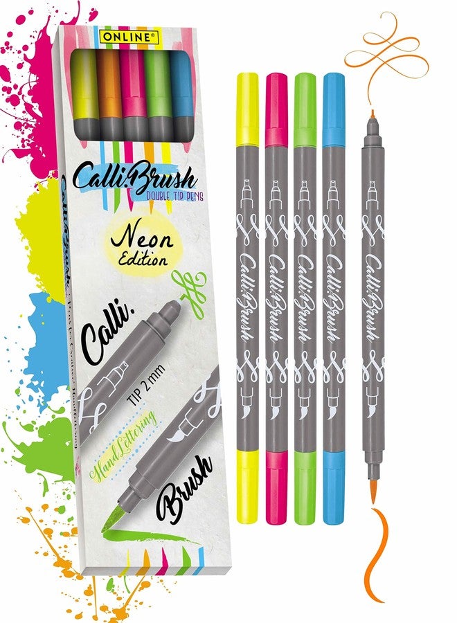 Online Calligraphy Brush Pens Neon Dual Tip with Calligraphy Nib and Brush - Image 1