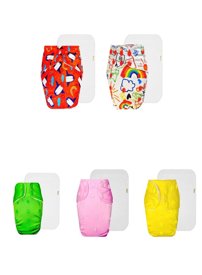 Dumbledo Premium Cloth Diaper with Cotton Insert (Pack of 5) | Soft & Gentle | Leakproof | Easy to Clean | Perfect for Indian Summers | 3 Months - 3 Years | Unisex Baby - Image 1