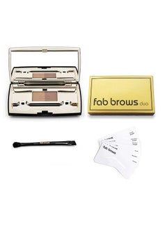 Duo Eyebrow Kit, Ultimate Brow Stencil Kit with Compact Powder Mirror and Eyebrow Shaper, Waterproof Eye Makeup Contour Palette Set for Eyebrow, Eyebrow Cosmetics, (Light/Medium Brown)