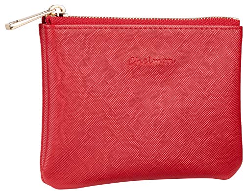 Chelmon Vegan Leather Coin Purse Pouch Change Purse With Zipper For Men Women (CH Red) - Image 1