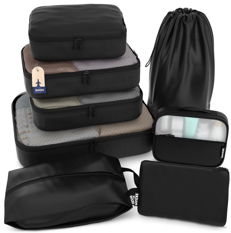 Shacke Packing Cubes for Travel 8 Set - Compression Luggage Organizer Bags - Versatile Travel Organizer for Women and Men - Optimized Packing Bags - Travel Essentials (Air Black) - Image 1