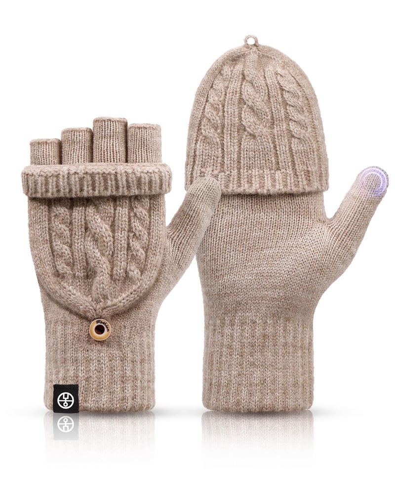 MA COWCF Winter Fingerless Gloves for Women Men Warm Knitted Convertible Mittens Flap Cover - Image 1
