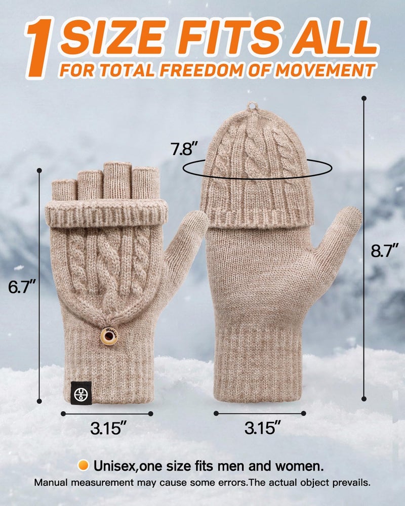 MA COWCF Winter Fingerless Gloves for Women Men Warm Knitted Convertible Mittens Flap Cover - Image 5