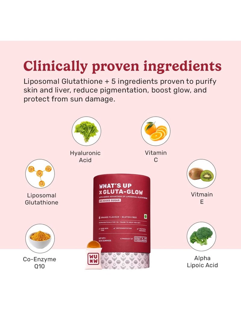 واتس أب What's Up Wellness Gluta-Glow Gummies | الجلوتاثيون الشحمي مع فيتامين C للحصول على لون بشرة متألق | تصبغ | إزالة السموم | 90 يومًا | رجال ونساء | لا يوجد سكر مضاف - Image 4