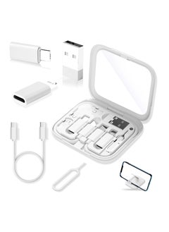 USB Adapter Kit, USB-C to USB Adapter, USB C to Lighting Adapter Box, Multi-Type Charging Cable Case for Traveling, OTG Adapters for iPhone 14/15, Google Pixel (White)