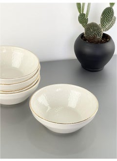 Glore Cream Gold Gilded Ceramic Soup Bowl Set 