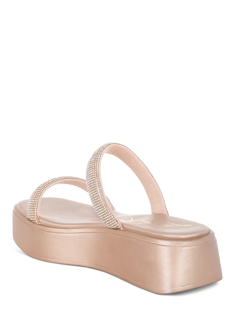 London Rag Chunky Rhinestone Platform Sandals in Rose Gold