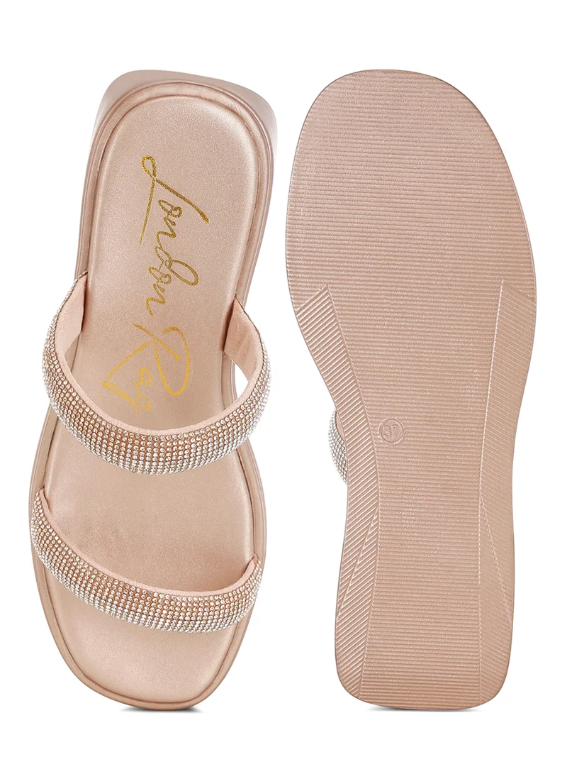 London Rag Chunky Rhinestone Platform Sandals in Rose Gold