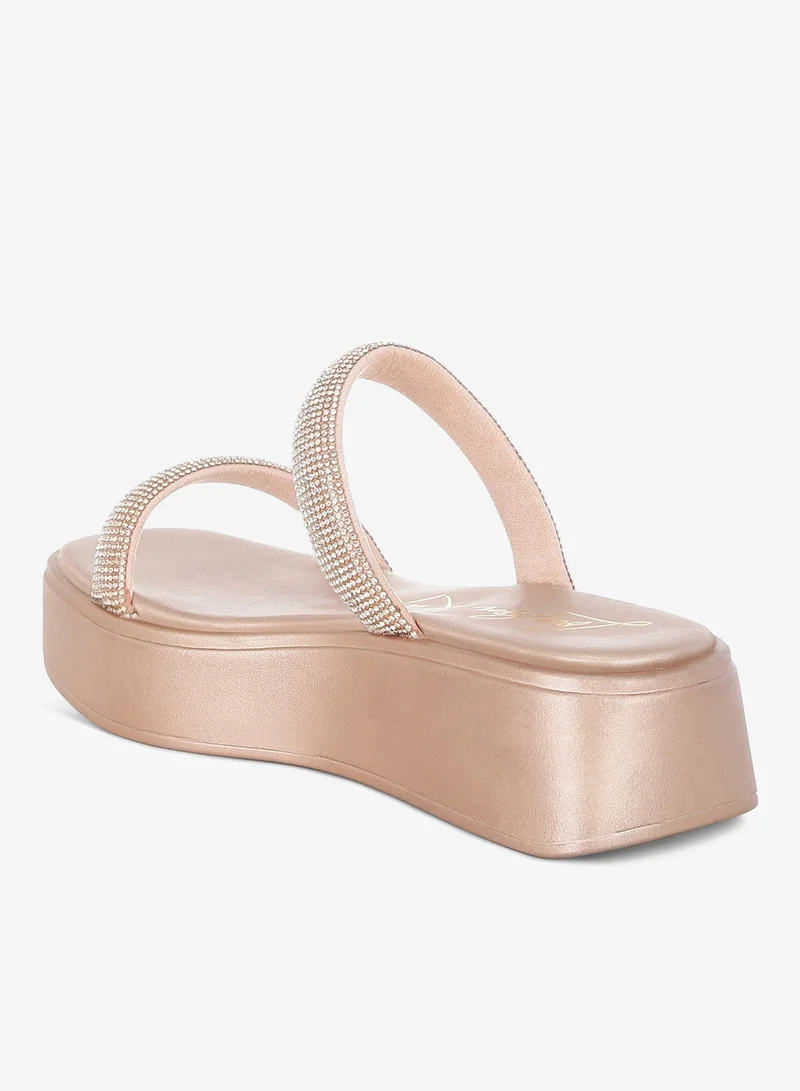 London Rag Chunky Rhinestone Platform Sandals in Rose Gold