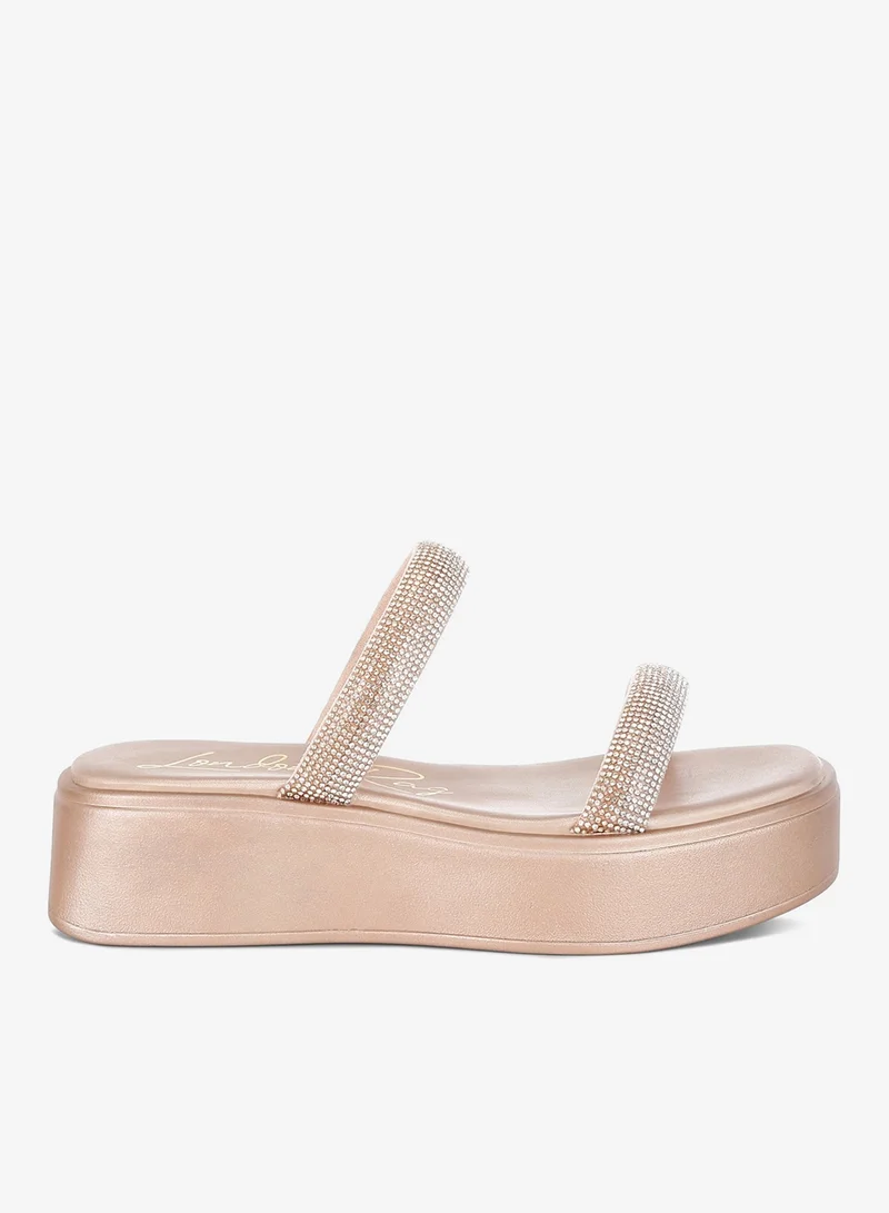 Chunky Rhinestone Platform Sandals in Rose Gold
