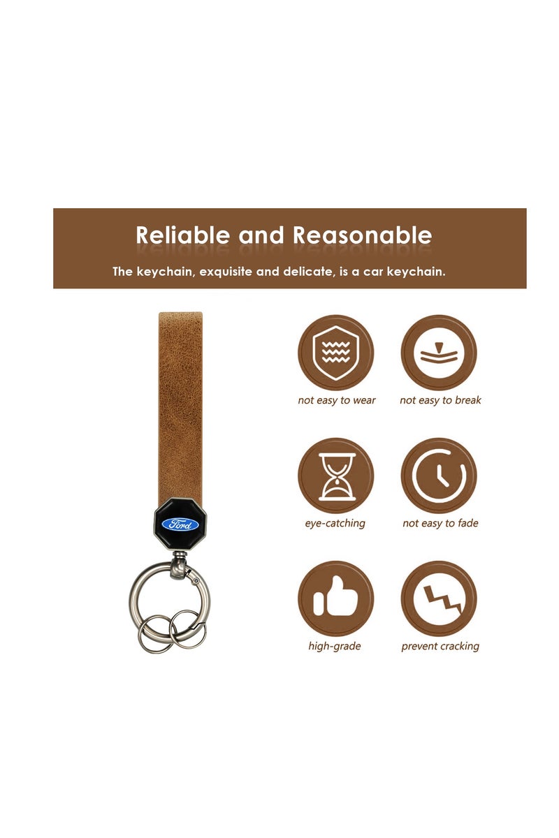 Ford Leather Keychain – Durable Soft Leather Strap with 360° Rotation, Portable Spring Ring, and Double Screw Fixing – Ideal for Car and House Keys - Image 5