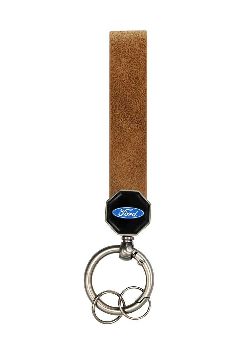 Ford Leather Keychain – Durable Soft Leather Strap with 360° Rotation, Portable Spring Ring, and Double Screw Fixing – Ideal for Car and House Keys - Image 1