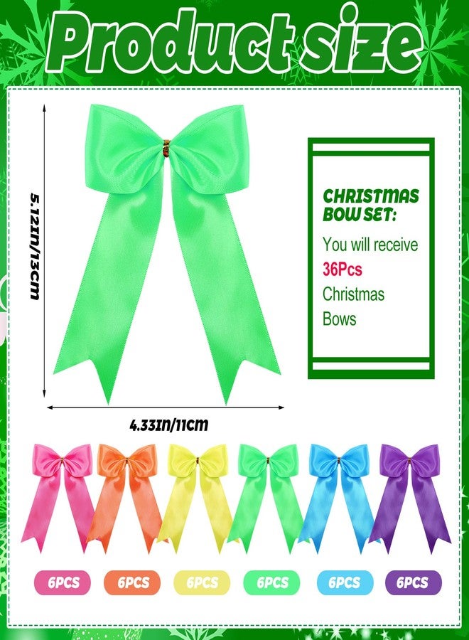 كانلير مجموعة كانليير من 36 قطعة من فيونكات أكاليل عيد الميلاد بألوان نيون زاهية، كبيرة الحجم (5.1 بوصة)، متعددة الألوان، لتزيين شجرة عيد الميلاد، وأكياس هدايا العيد، والباب الأمامي، والمدفأة، وإكليل المنزل، وحفلات الزفاف، وحفلات الأعياد. - Image 3