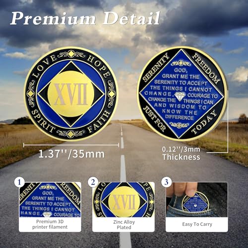 IELCJJ 17 Year NA Medallions - Recovery Narcotics Anonymous Chips - 17 Year Living Clean Sobriety Coin - (Years 1-30) Journey Celebrate Recovery Addicts - Narcotics Anonymous Gifts for Men Women - Image 3