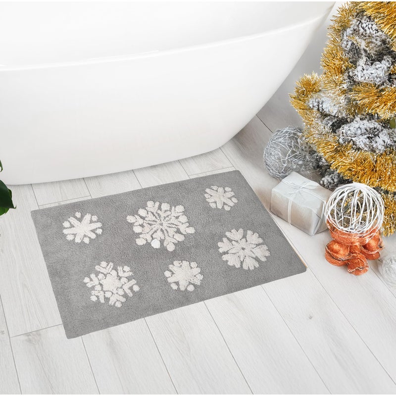 Gilbins 100 Cotton Christmas Grey Snowflake Bath Mat for Bathroom  Water Absorbent Washable Bathroom Rugs with NonSlip Backing  Snowflake Bathroom Mat for Christmas Decorations