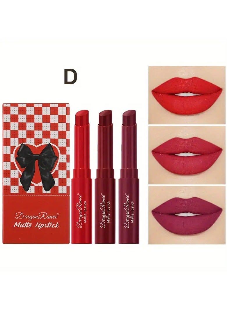 Dragon Ranee قلم أحمر شفاه سهل التلوين 3 قطع مجموعة صغيرة صندوق أحمر شفاه مات مخملي هوائي قلم تجميل مجموعة صندوق هدية أحمر شفاه لا يتلاشى بسهولة - Image 1