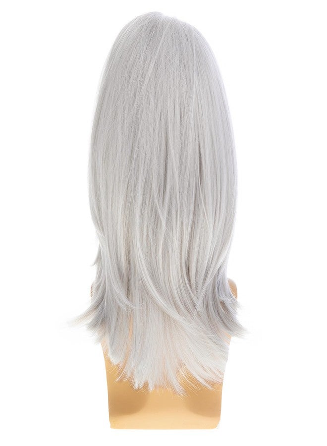 Dsimeig Mens Grey White Wig Medium Long Straight Synthetic Natural Cosplay Halloween Costume Party Wig,16inch - Image 5