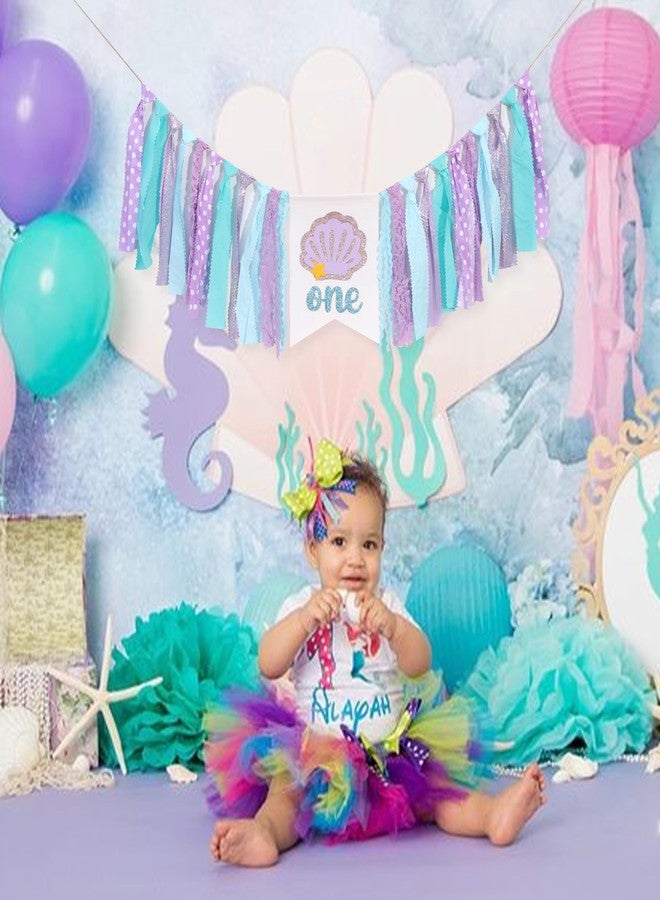 UOAOU Mermaid One Year High Chair Banner - Under The Sea 1st Birthday Party Decorations, First Party Banner, Ocean Themed Highchair Garland, Under The Sea Photo Prop Cake Smash (Mermaid) - Image 4