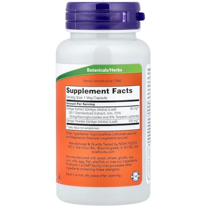 now Ginkgo Biloba 60mg 24% Extract, 60 Capsules - Image 2