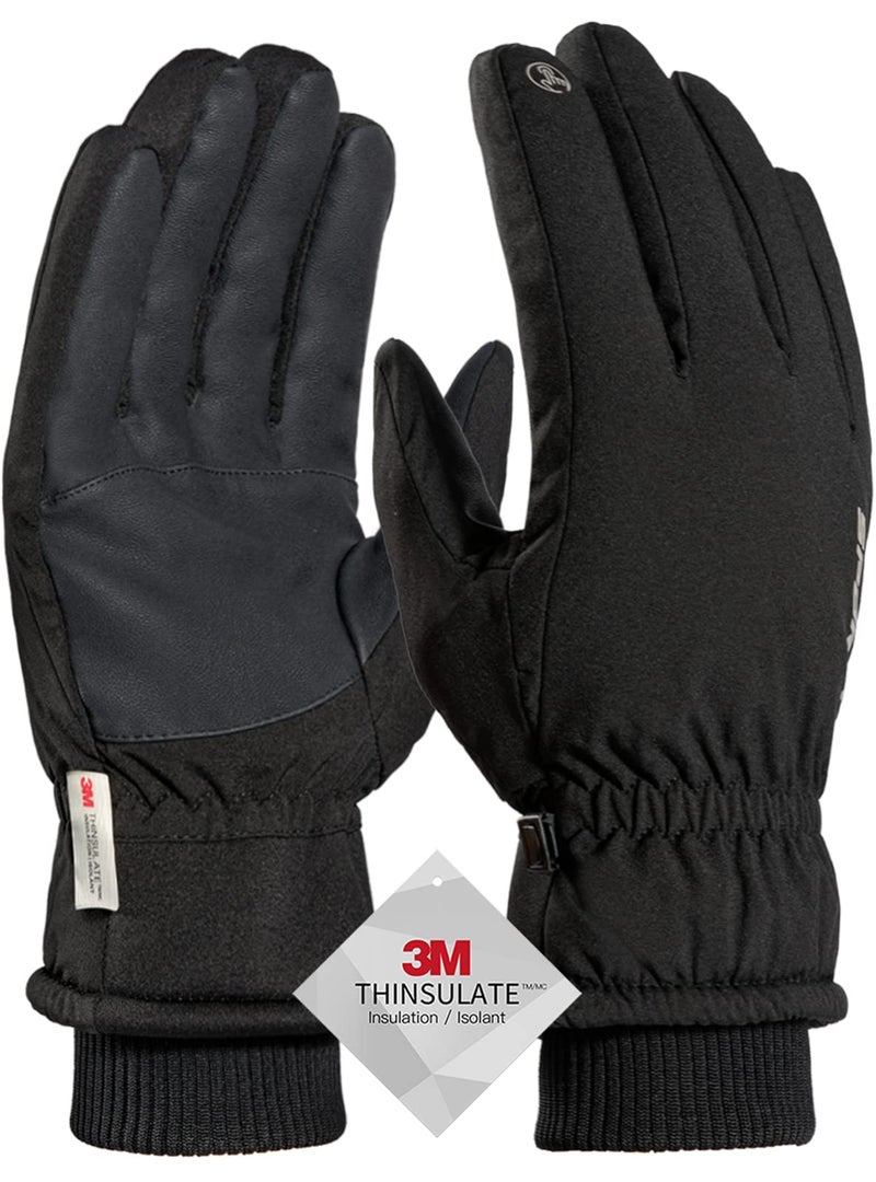 TRENDOUX Winter Gloves for Men, Water Resistance Women 3M Thinsulate, Outdoor Skiing Hiking Touchscreen, Windproof Cuff, Thick Thermal Wicking Insert, Snowboard Snow Running (Black L) - Image 1