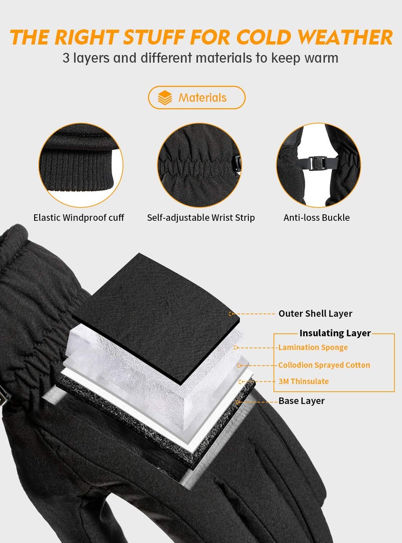 TRENDOUX Winter Gloves for Men, Water Resistance Women 3M Thinsulate, Outdoor Skiing Hiking Touchscreen, Windproof Cuff, Thick Thermal Wicking Insert, Snowboard Snow Running (Black L) - Image 2