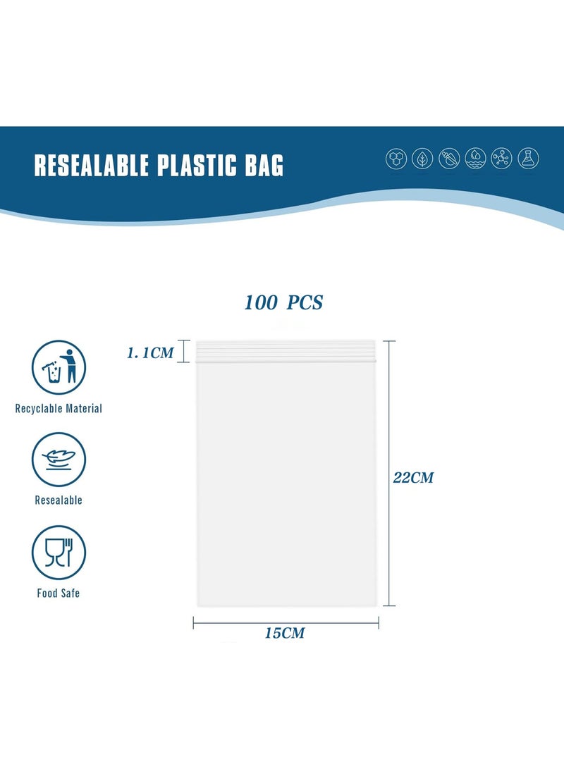 Neonix 100pcs.15x22cm clear thickened plastic zipper bag, 3 mil thick, medium resealable storage bag for food, jewelry, small items, product packaging, and travel use. - Image 3