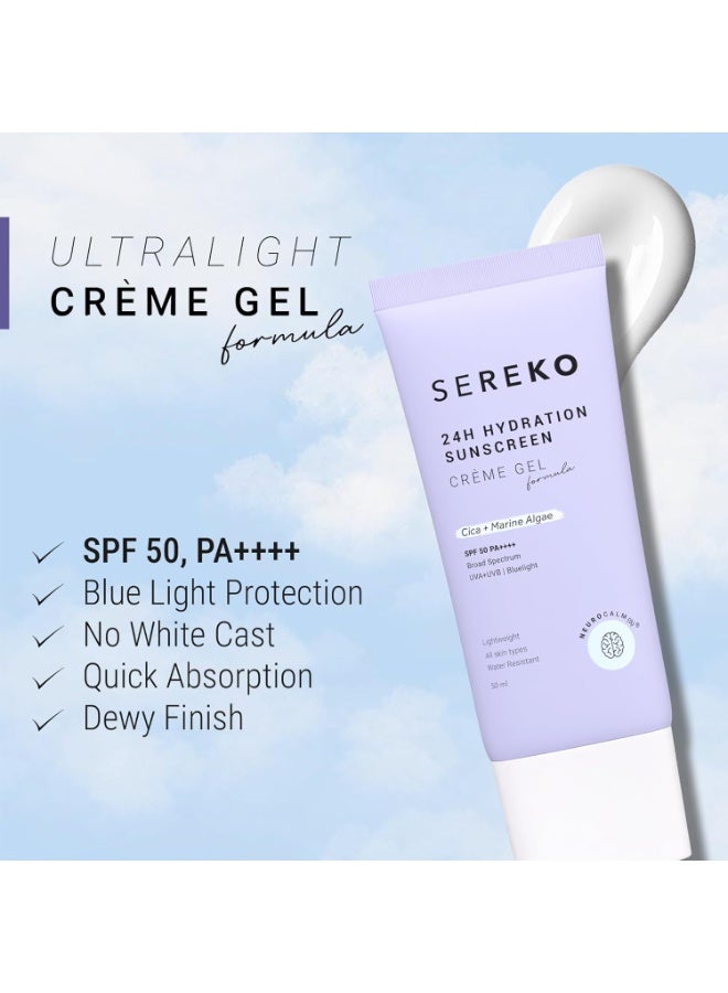 SEREKO  24H Hydration Sunscreen SPF 50 PA++++ Crème Gel | Zero White Cast, Blue Light + UVA/UVB Protection | Quick Absorbing, Non-Greasy, 24H Hydration | For Men & Women | All Skin Types – 50 ml (Pack of 2) - Image 4