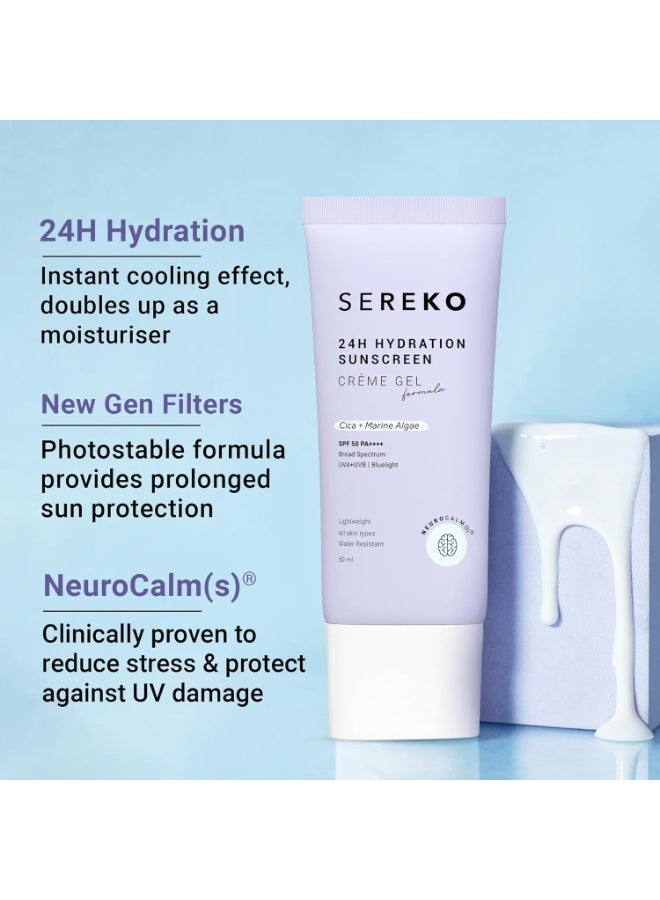 SEREKO  24H Hydration Sunscreen SPF 50 PA++++ Crème Gel | Zero White Cast, Blue Light + UVA/UVB Protection | Quick Absorbing, Non-Greasy, 24H Hydration | For Men & Women | All Skin Types – 50 ml (Pack of 2) - Image 2