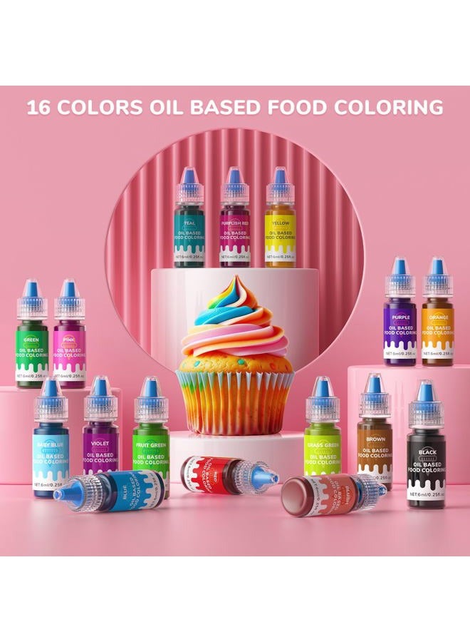 Wayin 16 Colors Oil Based Food Coloring-6 ml/Bottles Vibrant Color Food Grade Food Dye Liquid - Image 2